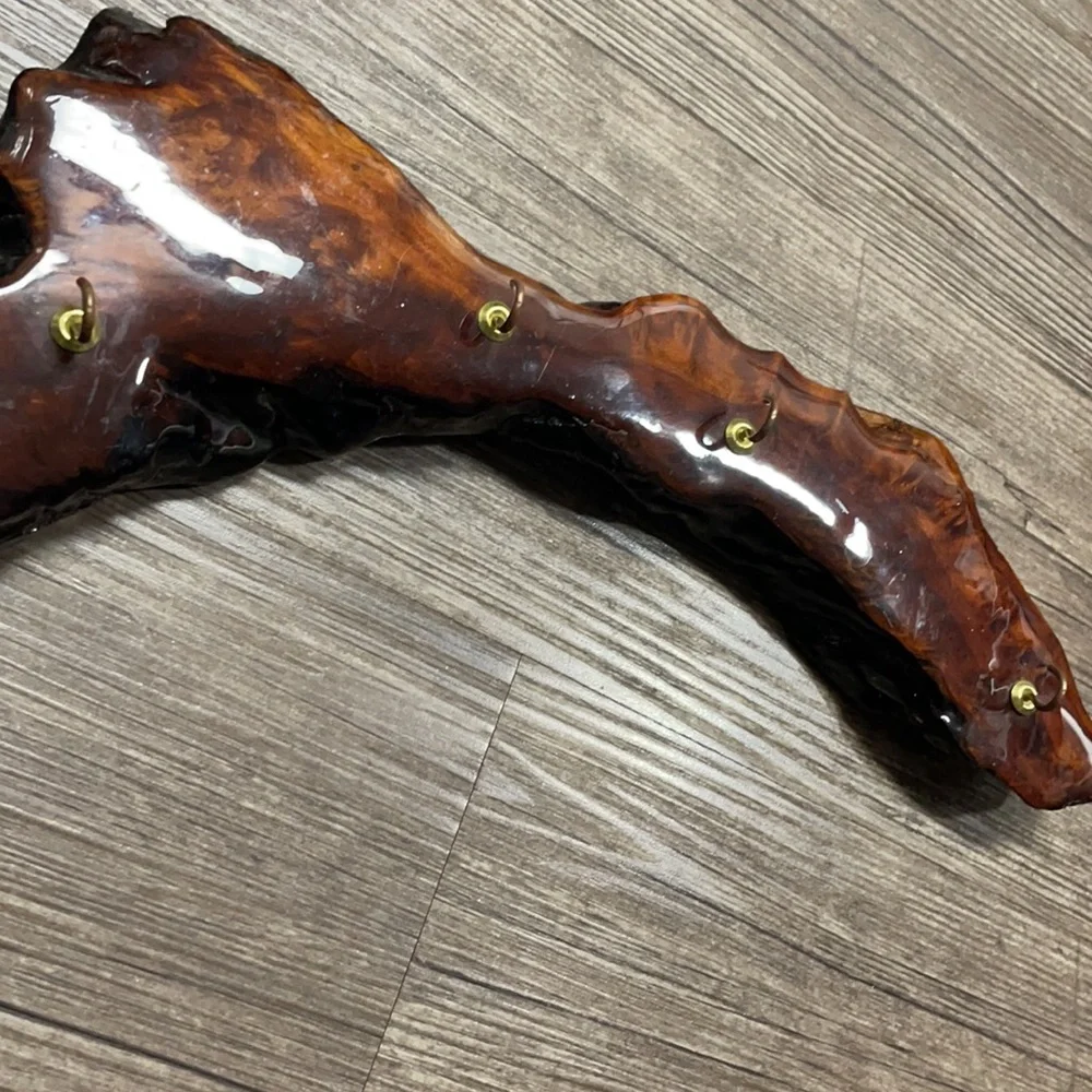 Vintage Lacquered Wood Key Hook Wall Hanging